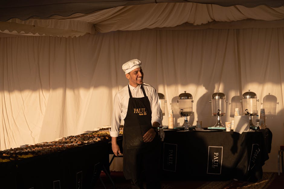 Professional catering staff preparing for an event